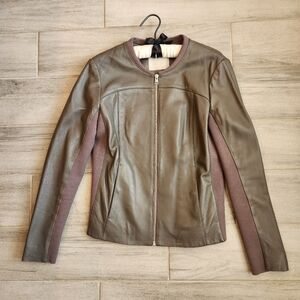 SOIA & KYO Leather Jacket M Dark Grey Lamb Leather Sianne Collarless Knit Ribbed